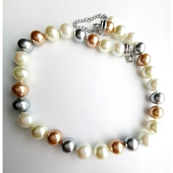 Tri colour white golden gray faux Tahitian Pearl choker necklace 🆕 - Picture 2 of 9